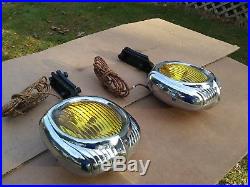 Vintage Electrolite 54 Fog Lights Lamps Pair Amber With Mounting Brackets
