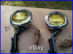 Vintage Electrolite 54 Fog Lights Lamps Pair Amber With Mounting Brackets