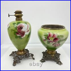 Vintage F. G. Co Hand Painted Oil Lamp and Electric Lamp Bases AS IS For Parts