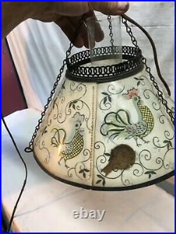 Vintage Farm House Hanging Tole Lamp With Chickens on Plastic Shade Parts Repair