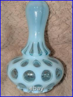 Vintage Fenton Blue Coin Dot Glass Base Only for Student Lamp for Parts