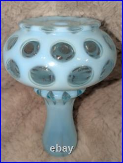 Vintage Fenton Blue Coin Dot Glass Base Only for Student Lamp for Parts