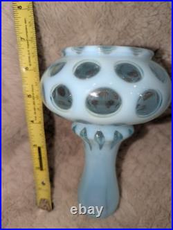 Vintage Fenton Blue Coin Dot Glass Base Only for Student Lamp for Parts
