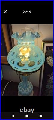 Vintage Fenton Blue Coin Dot Glass Base Only for Student Lamp for Parts