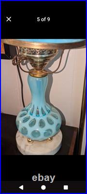 Vintage Fenton Blue Coin Dot Glass Base Only for Student Lamp for Parts