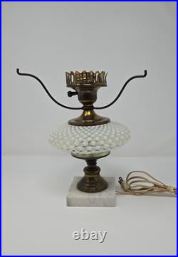 Vintage Fenton Hobnail Moonstone White Lamp Marble Base Brass Fittings