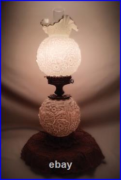 Vintage Fenton Table Accent Lamp Glass Poppy 2 Globe Gone With the Wind Plz READ