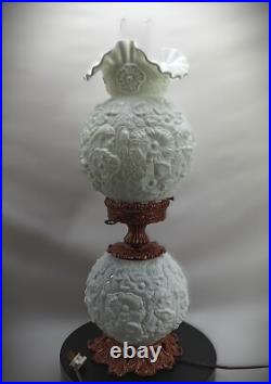 Vintage Fenton Table Accent Lamp Glass Poppy 2 Globe Gone With the Wind Plz READ