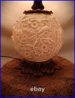 Vintage Fenton Table Accent Lamp Glass Poppy 2 Globe Gone With the Wind Plz READ
