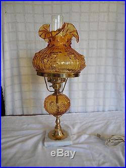Vintage Fenton colonial amber glass rose lamp withmarble base 19