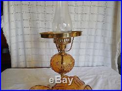 Vintage Fenton colonial amber glass rose lamp withmarble base 19