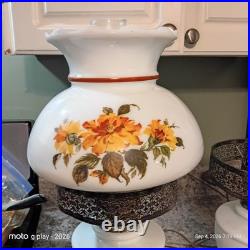 Vintage Floral Milk Glass Hurricane Table Lamps Pair 1 Works 1 Parts Repair