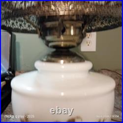Vintage Floral Milk Glass Hurricane Table Lamps Pair 1 Works 1 Parts Repair