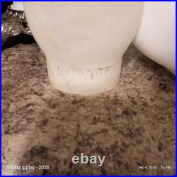 Vintage Floral Milk Glass Hurricane Table Lamps Pair 1 Works 1 Parts Repair