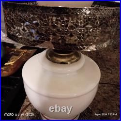 Vintage Floral Milk Glass Hurricane Table Lamps Pair 1 Works 1 Parts Repair