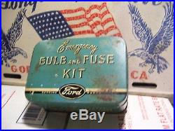 Vintage Ford tin box Emergency can bulb fuse kit tool auto promo lamp part 50s