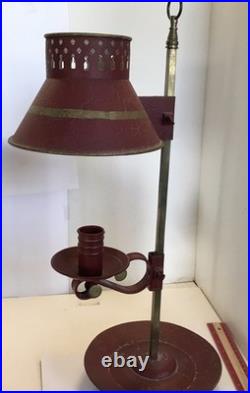 Vintage French Candle Lamp Red Toile Metal And Iron 1920-40