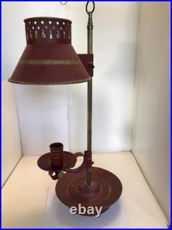 Vintage French Candle Lamp Red Toile Metal And Iron 1920-40
