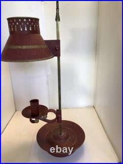 Vintage French Candle Lamp Red Toile Metal And Iron 1920-40