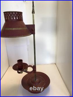 Vintage French Candle Lamp Red Toile Metal And Iron 1920-40