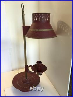 Vintage French Candle Lamp Red Toile Metal And Iron 1920-40