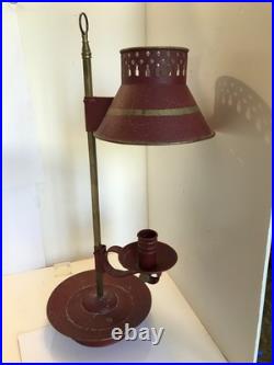 Vintage French Candle Lamp Red Toile Metal And Iron 1920-40