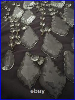 Vintage French cut 80 assorted crystal European lamp parts plus swag crystals