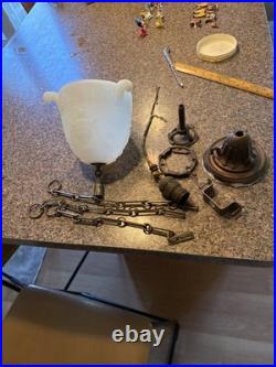 Vintage Frosted Glass Pendant Ceiling Light with chains Parts or Repair