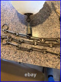 Vintage Frosted Glass Pendant Ceiling Light with chains Parts or Repair