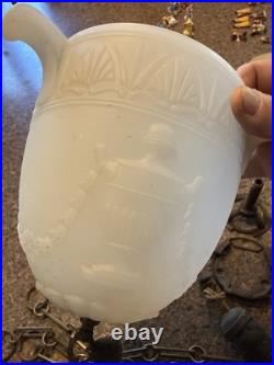 Vintage Frosted Glass Pendant Ceiling Light with chains Parts or Repair