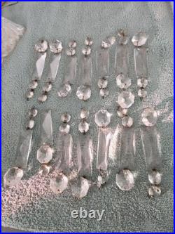 Vintage Glass Crystal Faceted Chandelier Lamp Crystals Prisms Repair Parts D1