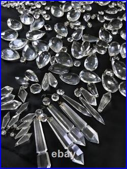 Vintage Glass Cut Crystal Chandelier Lamp Parts Octagon Arrow Head Tear Drop Ice
