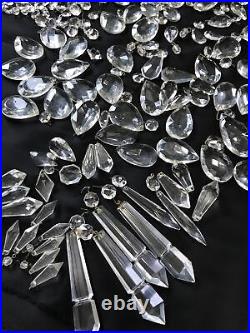 Vintage Glass Cut Crystal Chandelier Lamp Parts Octagon Arrow Head Tear Drop Ice