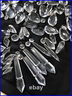 Vintage Glass Cut Crystal Chandelier Lamp Parts Octagon Arrow Head Tear Drop Ice