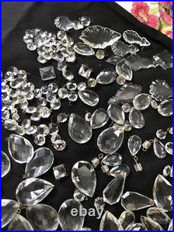 Vintage Glass Cut Crystal Chandelier Lamp Parts Octagon Arrow Head Tear Drop Ice