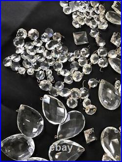 Vintage Glass Cut Crystal Chandelier Lamp Parts Octagon Arrow Head Tear Drop Ice