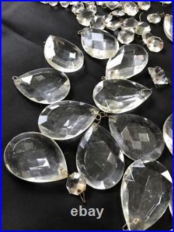 Vintage Glass Cut Crystal Chandelier Lamp Parts Octagon Arrow Head Tear Drop Ice