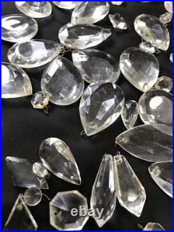 Vintage Glass Cut Crystal Chandelier Lamp Parts Octagon Arrow Head Tear Drop Ice
