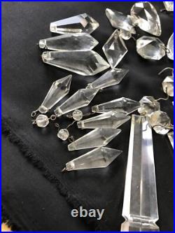 Vintage Glass Cut Crystal Chandelier Lamp Parts Octagon Arrow Head Tear Drop Ice