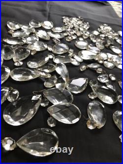 Vintage Glass Cut Crystal Chandelier Lamp Parts Octagon Arrow Head Tear Drop Ice
