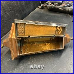 Vintage Gothic Hanging Swag Lamp Ceiling Light Slag glass Brass Parts Repair