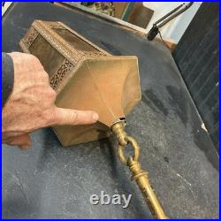 Vintage Gothic Hanging Swag Lamp Ceiling Light Slag glass Brass Parts Repair