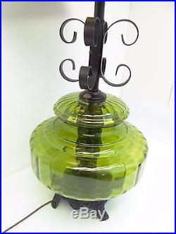 Vintage Green Glass Globe Black Table Lamp Decorative Mid-Century Lighting Parts