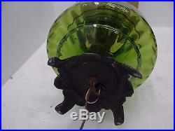 Vintage Green Glass Globe Black Table Lamp Decorative Mid-Century Lighting Parts