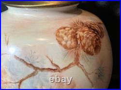 Vintage Hand Painted Porcelain Vase Lamp Landscape Barn Grist Mill & Pine Cones