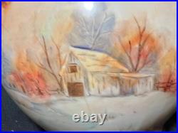 Vintage Hand Painted Porcelain Vase Lamp Landscape Barn Grist Mill & Pine Cones