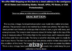 Vintage Hand Painted Porcelain Vase Lamp Landscape Barn Grist Mill & Pine Cones