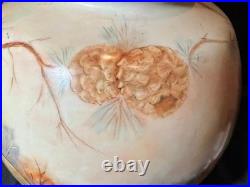 Vintage Hand Painted Porcelain Vase Lamp Landscape Barn Grist Mill & Pine Cones