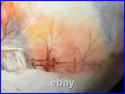 Vintage Hand Painted Porcelain Vase Lamp Landscape Barn Grist Mill & Pine Cones