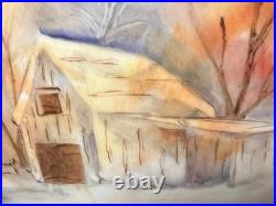 Vintage Hand Painted Porcelain Vase Lamp Landscape Barn Grist Mill & Pine Cones